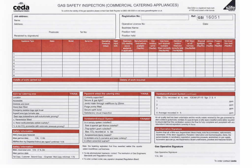 GASPAD CEDA Gas Safety Inspection worksheet pads