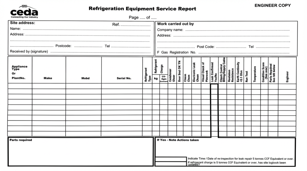 REFRIGERATION-WORKBOOK CEDA Refrigeration Equipment Service Report book